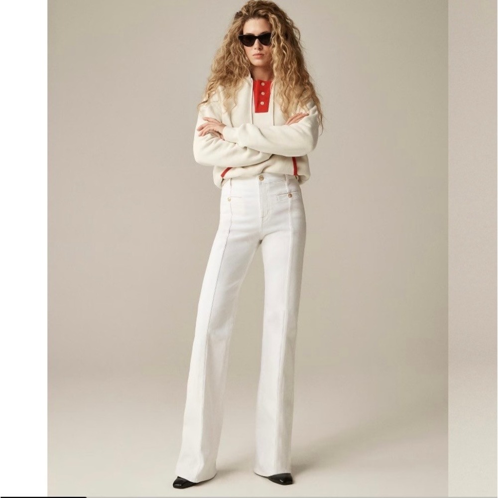J.Crew Flare High Rise Semi-Stretch Jeans Gold Button White 30T‎ BM881
